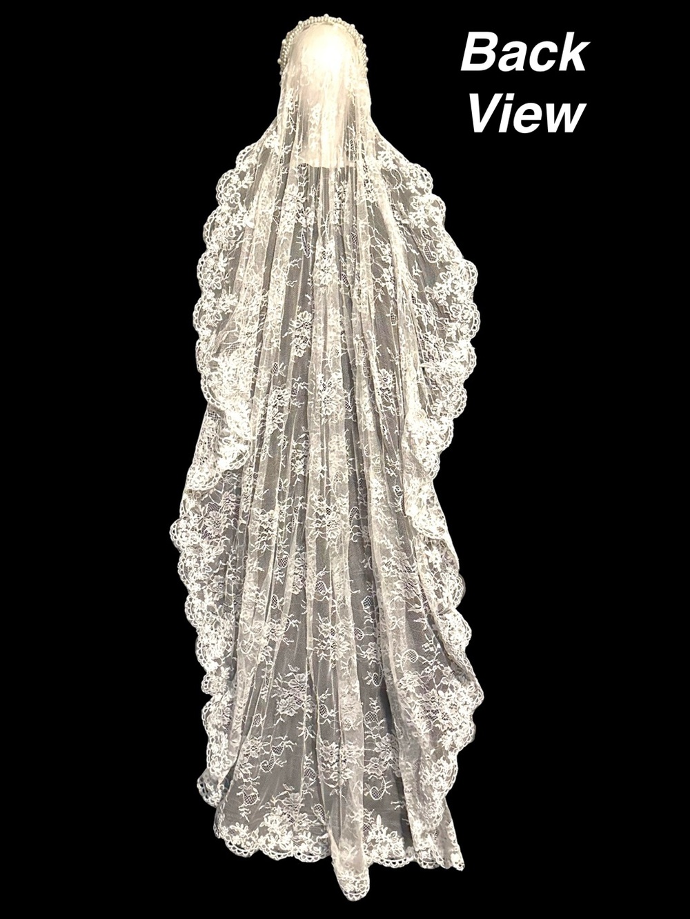 Waltz Length White Wedding Veil Floral Lace Pearl Headband Custom Handmade NEW